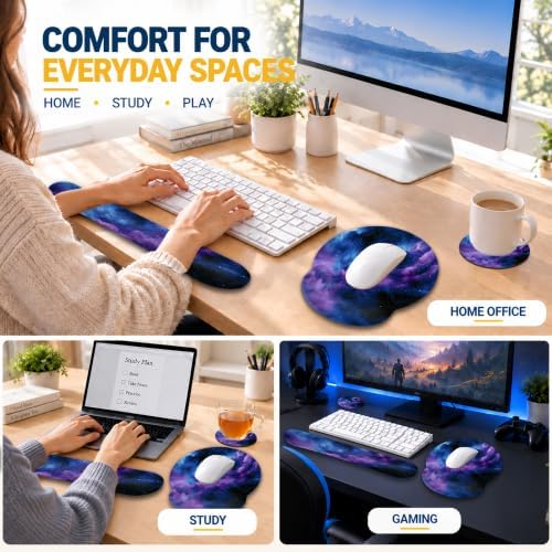 Starry Sky Wrist Rest Mouse Pad 3 Piece Set with Keyboard Rest and Coaster