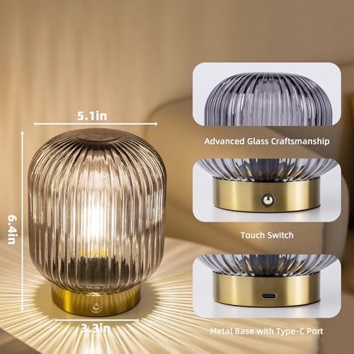 MJ PREMIER Rechargeable Table Lamp, Cordless Lamp with Memory Function,Gray