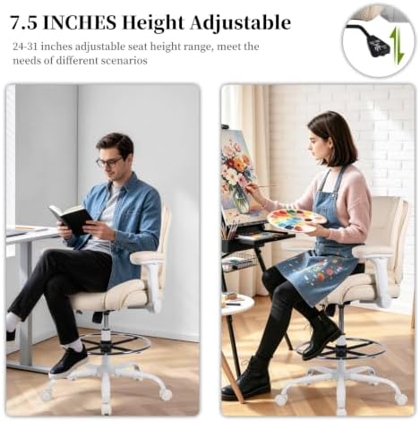 Drafting Chair Pu Leather Tall Office Chair for Standing Desk with Footrest