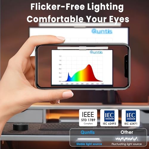 Quntis Monitor Light Bar Pro White, Eye-Care No Glare USB Computer Lamp, Stepless Dimming & Auto-Dimming Brightness, Dual Control, Modern Aesthetic Space Saving Desk Accessories Office Gaming Reading