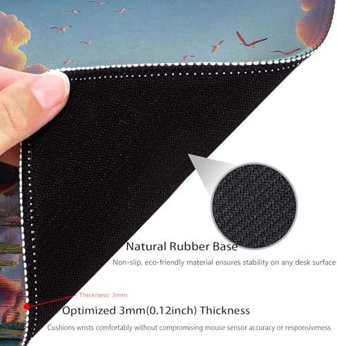 Flamingo Mouse Pad, Dreamy Lake and Exotic Birds Under Cloudy Sky Desk Mat