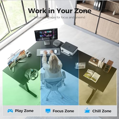 Agilestic L Shaped Standing Desk 63 inch Adjustable Height, Electric Corner Standing Desk, Sit Stand Computer Table with Splice Board, Black