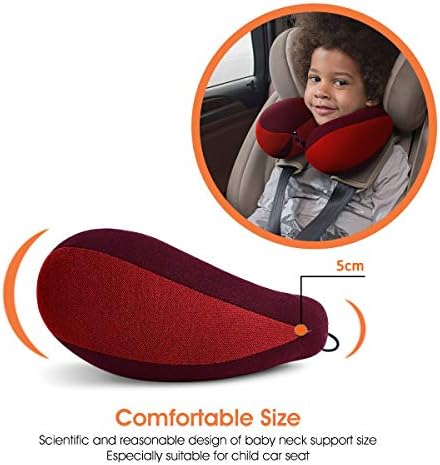 INFANZIA Kids Travel Neck Pillow, Chin Support for Car Seat & Plane, Red