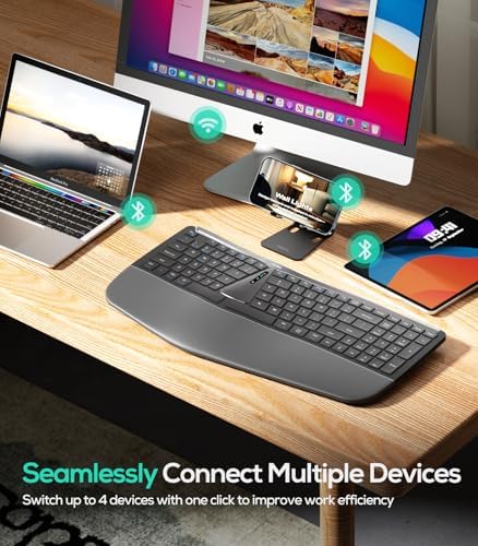 Nulea RT07B Wireless Ergonomic Keyboard - Split Keyboard, Wrist Rest, Natural Typing, Bluetooth and USB Connectivity, USB-C Rechargeable,Compatible with Windows Mac (Silver White)