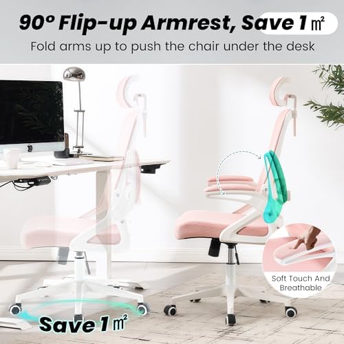 Fizzin Pink Office Chair, Desk Chair with Adjustable Lumbar Support