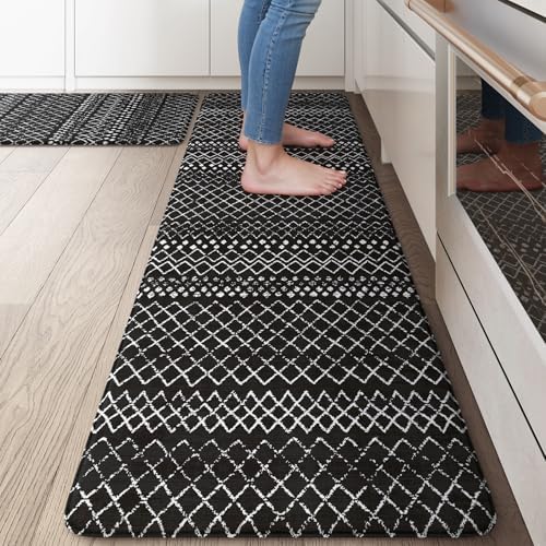 KIMODE Kitchen Mats Cushioned Anti Fatigue, Black Kitchen Rugs Sets of 2
