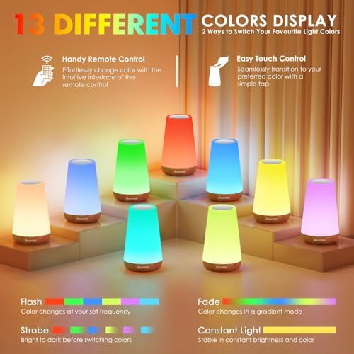 Auxmir Rechargeable Night Light, Touch Table Lamp with Remote, Dark Brown