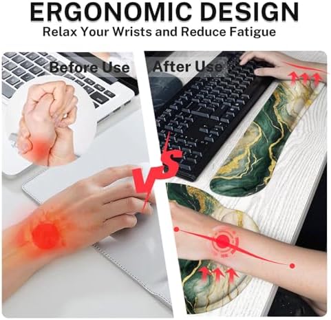 Britimes Ergonomic Mouse Pad Set with Wrist Rest, Gold Green Marble