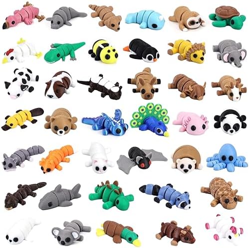 40 PCS 3D Printed Animal Figurines, Flexible Articulated Animal Figurines, Classroom Reward, Party Favor, Fidget Toys, Mini Car Decor, Gifts for Girls and Boys, Office Desk Pets, Birthday Gifts