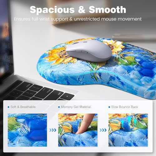 Ospelelf Ergonomic Mouse Pad and Keyboard Stand Wrist Rest Set, Memory Foam Comfort, Pain Relief for Typing, Office Desk Accessories, Sunflower