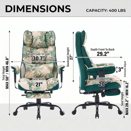 Efomao Watercolor Fabric Executive Office Chair Home Foot Rest, Green