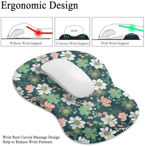 Gel Mouse Pad with Wrist Rest, Ergonomic Concave Wrist Support Mousepad with Non-Slip PU Base & Smooth Surface Comfortable Desk Accessories Mat for Office, Home Gaming and Study (Flowers 01)