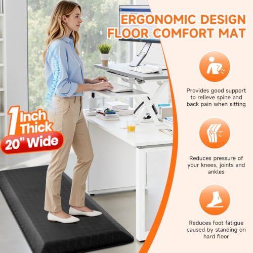 1" Thick Kitchen Mats for Floor, Water Resistant Floor Rug,Black/48" x 20"