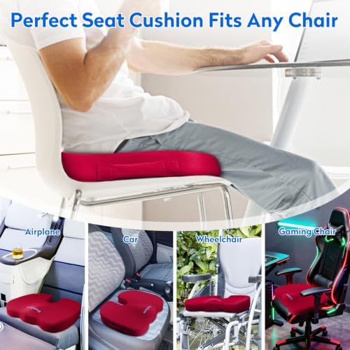CushZone XL Memory Foam Seat Cushion for Office, Car & Wheelchair, Red