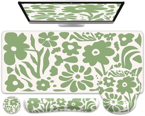 iCasso Desk Cover Mat, 4in1 Floral Large Mouse Pad with Wrist Rest