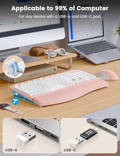 SABLUTE Wireless Keyboard and Mouse Combo with Ergonomic Wave Key