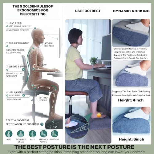 Foot Rest Under Desk for Office, Ergonomic Footrest, 2 Height Levels, Rocking Foot Stool Under Desk, Comfortable Foam Desk Foot Rest for Home Office, Gaming and Work (Denim Blue)