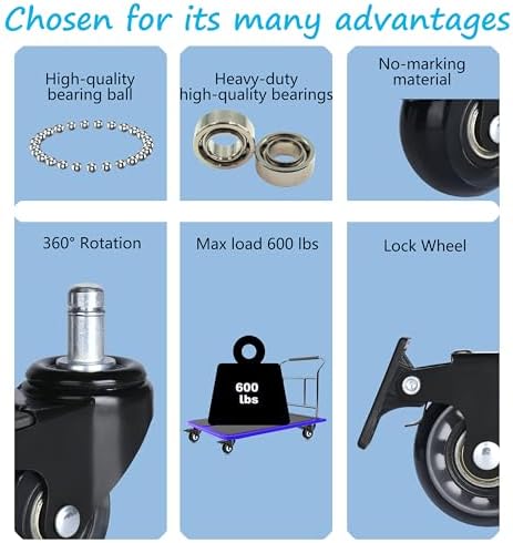 Office Chair Casters with Brake Heavy Duty 2 inch Universal Fit Locking Casters Set of 5 with Screwdriver Safe Roller Wheel Replacement All for Hardwood Floors Mat Carpet Tile