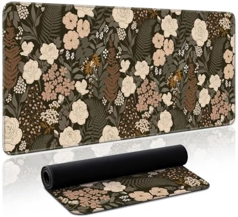 Aesthetic Desk Mat, Cute Wild Rose Desk Pad Protector for Work & Decor, 35.4" x 15.7", Pretty Non-Slip Extended Mouse Pad for Office or Home