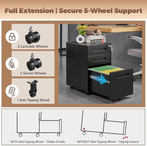 Guizeeopo Fully Assembled Home Office File Cabinet with Lock