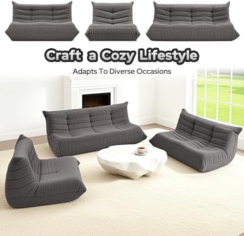 HABUTWAY Bean Bag Chairs Fireside Lazy Floor Sofa,2 Seater,Grey