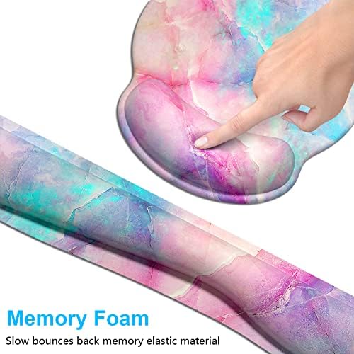 Dapesuom Keyboard Wrist Rest and Mouse Pad with Wrist Support, Cute Memory Foam Cushion for Keyboard and Mouse Set, Desktop Pad Rests with Non Slip Base for Easy Typing & Pain Relief, Colorful Marble