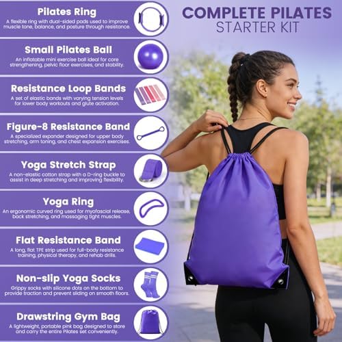 Pilates Kit for Women 13PCS, Pilates Ring Ball Resistance Bands Workout Set