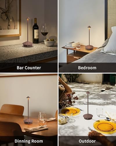 Modern Cordless Table Lamp Set of 2, Brown Portable LED Desk Lamps