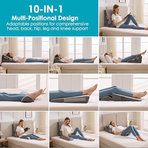 3Pcs Wedge Pillow Set for After Surgery,Acid Reflux Relief, Adjustable Bed Wedge Pillows for Sleeping,Anti Snore, Memory Foam Triangle Pillow for Back&Neck&Shoulder Pain Relief, Grey