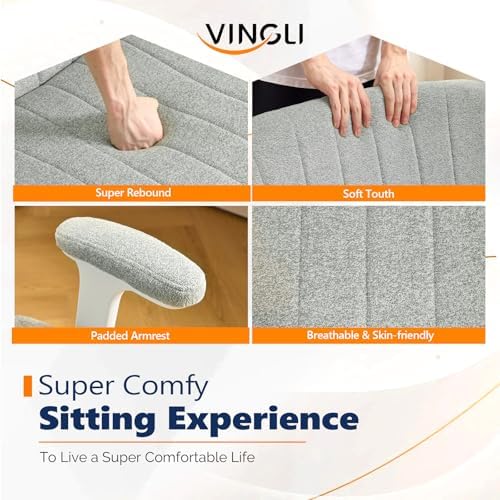 VINGLI Criss Cross Chair with Adjustable Flip-Up Arms,Cross Legged Chair with Wheels, Extra Wide Office Chair,Cozy Desk Chair for Home Office, Vanity, Apartment,Chenille Velvet,Light Blue-Green