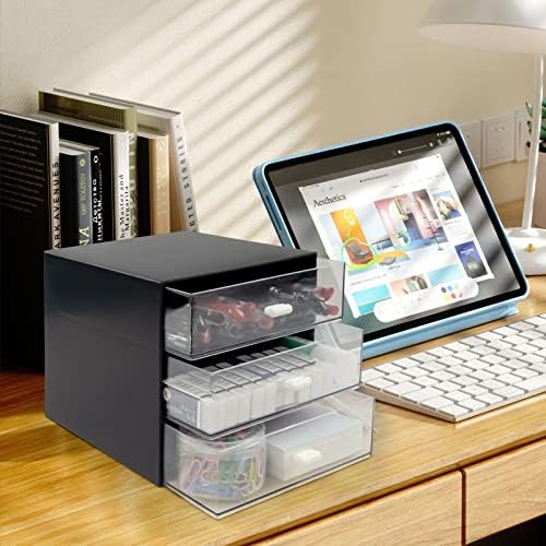 Desk Organizer with Drawer, Desk Storage Box (3 drawer, Black)