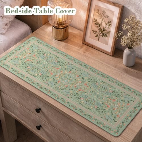 iCasso Aesthetic Floral Desk Mat,31.5x11.8in Mouse Pads,Light Green