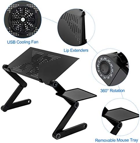 Upgraded Adjustable Aluminum Laptop Desk, with Cooling Fan, Mouse Pad, Notebook, MacBook Laptops Table Stand for Home Office, Ergonomic Lap Desk TV Bed Standing Desk