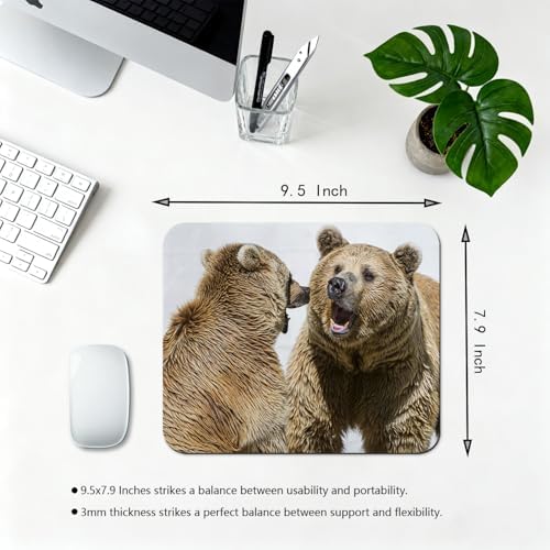 9.5x7.9 Inch Office/Gaming Mouse Pad, Wild Brown Bears Fighting Grizzlies, Cute Anti-Slip Mat for Desk Decor