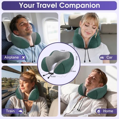 CloudBliss Neck Pillow for Sleeping, Memory Foam Travel Pillow, Green