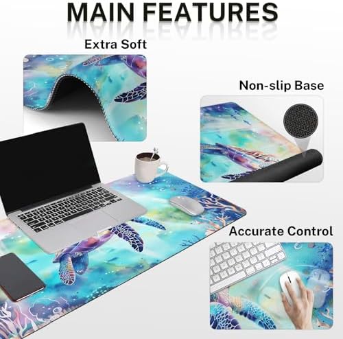 Britimes Keyboard Mouse Pad Set, 4 in 1 Desk Mat Set, Sea Turtle Cute