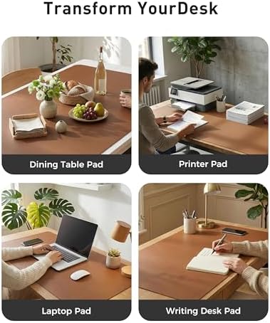 Aothia Faux Leather Desk Mat - Large Mouse Pad, Non-Slip PU Leather Blotter, Waterproof Writing Surface for Office and Home (Brown, 63" x 24")