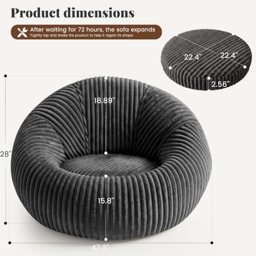 Homkdom Bean Bag Chairs for Adults, Giant Bean Bag Sofa with Armrests, Grey