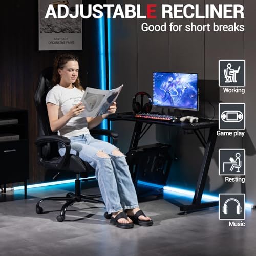 Massage Gaming Chair, Ergonomic PC Desk Chair with Headrest and Massage Lumbar Support, Video Game Chair with Height Adjustable High Back for Home Office, Black, PU Leather