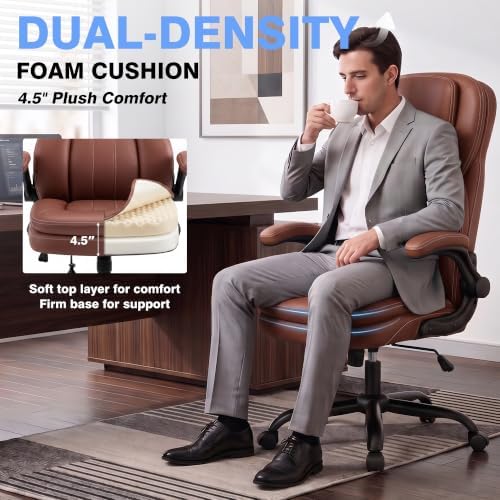 Ergonomic Leather Chair, Executive High Back Office Chair, Brown
