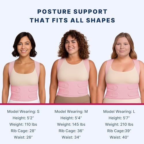 Back Brace Posture Corrector for Women and Men, Shoulder Straightener, Adjustable Full Back Support, Relief for Neck/Shoulder/Back Pain, Scoliosis & Hunchback Correction, Breathable Mesh Design (Pink, Medium/Large (Waist 33"-40"))