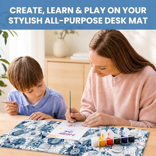 Aesthetic Desk Mat, Cute Blue Floral Desk Pad Protector for Work & Decor, 31.5" x 11.8", Pretty Non-Slip Extended Mouse Pad for Office or Home
