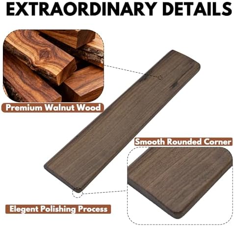 Walnut Wooden Wrist Rest for 75% 80% TKL Keyboard, 14.2-Inch Ergonomic Solid Wood Hand Rest with Non-Slip Base, Stain Resistant Palm Support for Typing & Gaming (14.2“ L)