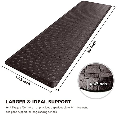 HappyTrends Kitchen Mat Cushioned Anti-Fatigue Floor Mat,17.3"x60",Thick Waterproof Non-Slip Kitchen Mats and Rugs Heavy Duty Ergonomic Comfort Rug for Kitchen,Floor,Office,Laundry,Chocolate