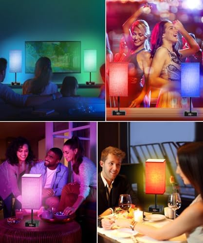 cozoo RGB Remote Bedside Lamp 16 Color Dimming for Nightstand Table Red