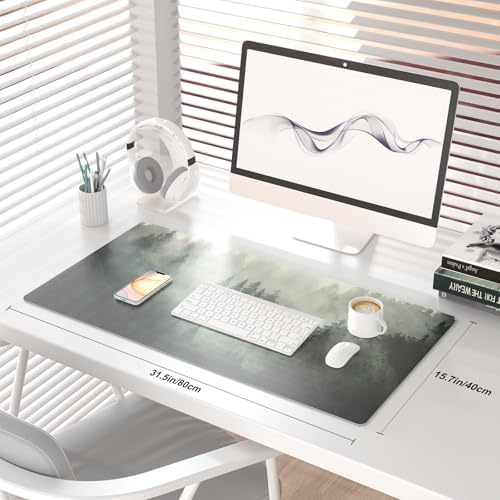 QIYI PU Leather Large Mouse Pad, Waterproof Desk Mat, 31.5" x 15.7", Forest