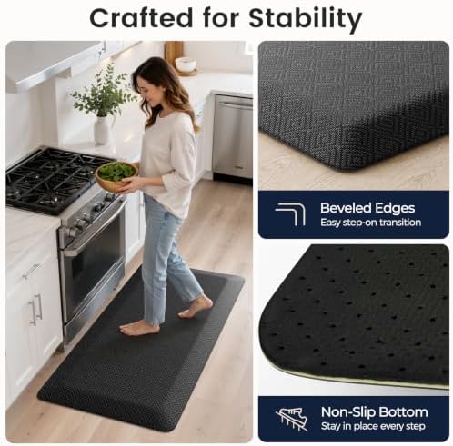 1" Extra Thick Anti Fatigue Kitchen Mats for Floor Standing Desk Mat, Black