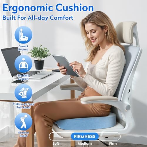 CushZone Memory Foam Seat Cushion for Office Chair & Car, Light Blue