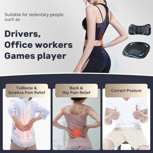 Coverado Memory Foam Car Seat Cushion and Lumbar Support Pillow for Driving Seat, Ergonomic Design Soft and Breathable PU Leather, High Density Memory Foam for Neck & Lower Back Pain Relie