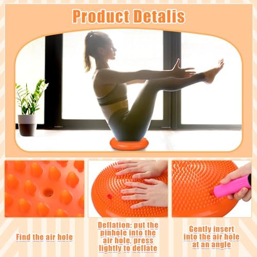 Silipull 2 Pcs Wiggle Seat Inflated Wobble Cushion Flexible Balance Disc with Air Pump for Core Stability Strengthening Improving Posture Physical Exercise